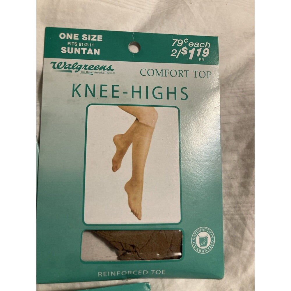Walgreens Knee Highs Reinforced Toe One Size & Queen Lot of 3 NEW Suntan Coffee - Picture 3 of 5